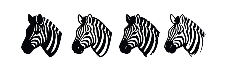 Fototapeta premium Stylized Zebra Head Profile Vector Icons Set on White Background