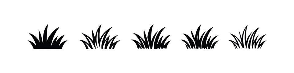Collection of Stylized Grass Clumps Vector Icons on White Background © liubomir118809
