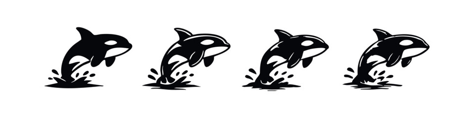 Stylized Killer Whale Jumping Vector Icon Set © liubomir118809
