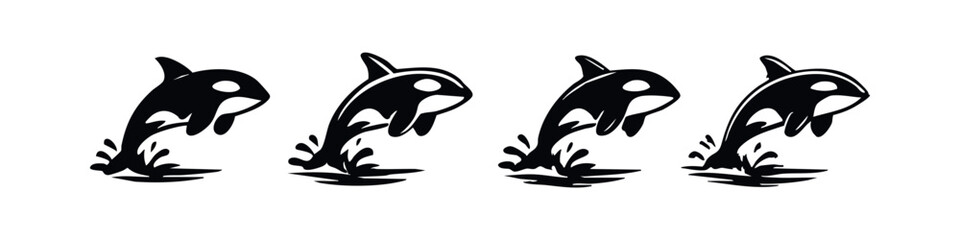 Set of Stylized Orca or Killer Whale Jumping Icons © liubomir118809