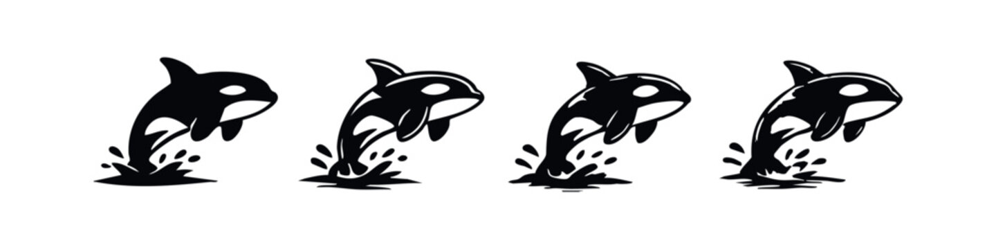 Stylized Killer Whale Jumping Vector Icon Set