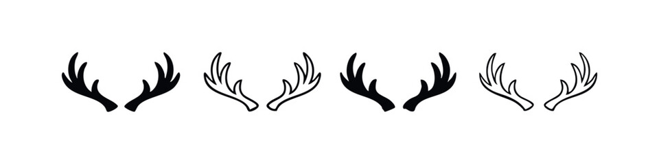 Naklejka premium Deer Antler Icons Set. Reindeer Horns Silhouette Collection. Stag Antlers Vector Design for Wildlife and Christmas Themes.
