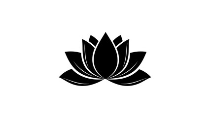 Minimalist black silhouette lotus flower design on white background