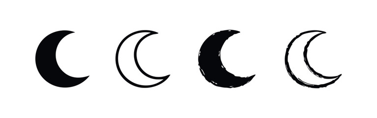Obraz premium Set of Black and White Crescent Moon Symbols. Night Sky Vector Collection for Design.