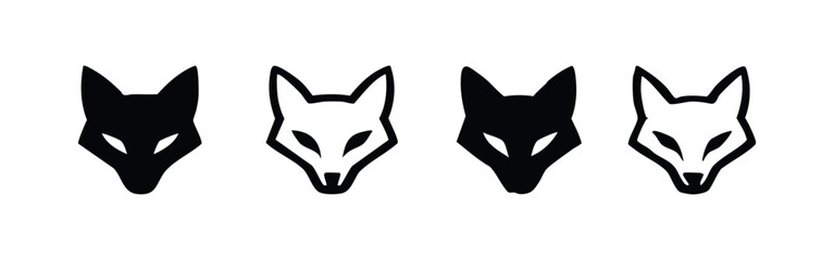 Fototapeta premium Stylized Fox Head Icons in Solid Black and Outline Vector Styles.