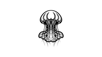 Intricate black and white jellyfish design with abstract details