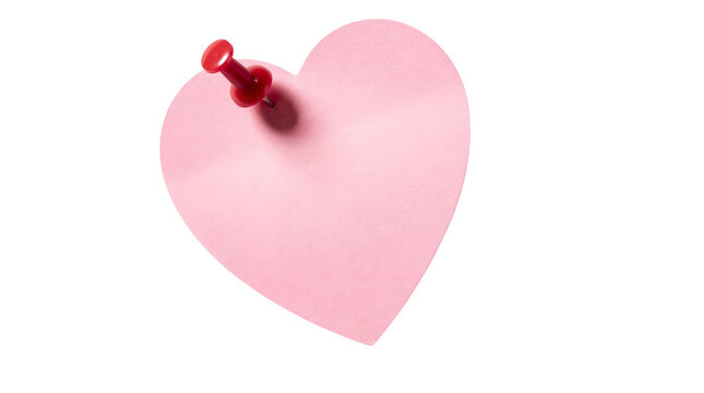 A note pinned with a red pin, in the shape of a heart
