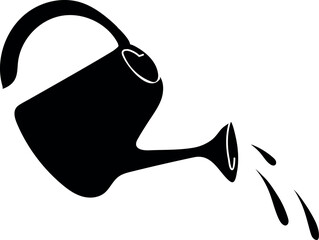 Black silhouette of watering can with pouring water isolated on white background © Kazakova Maryia