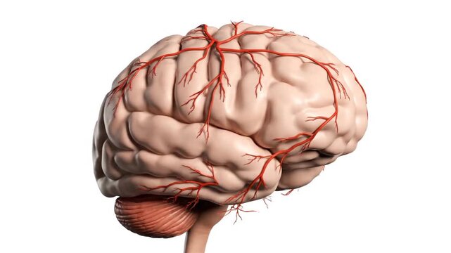 Human Brain With Red Arteries.