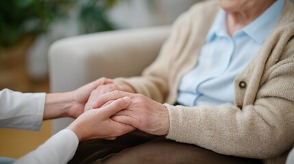 Obraz premium Volunteer hospice companion sitting quietly with a terminally ill patient during long overnight hours, perfect for end of life volunteering, hospice companionship, compassionate service, community