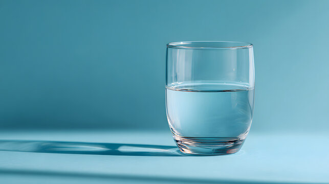 Half Full Glass of Water on Blue Background
