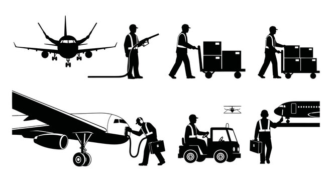 Airport ground crew services, aircraft refueling, cargo loading, vehicle operation