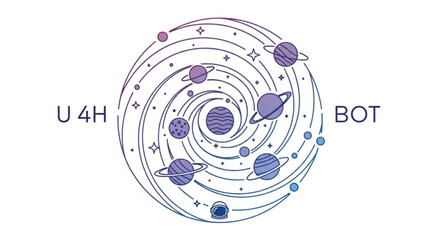 Cosmic spiral galaxy with planets and stars illustration. © Vita