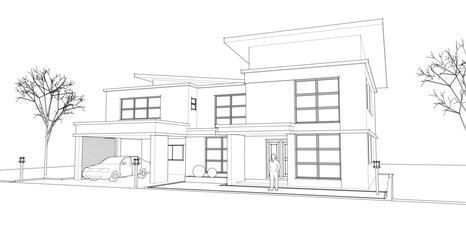 modern modular house 3d illustration	
