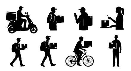 Delivery Service Icons: Scooter, Bike, Walker, Cyclist, Woman
