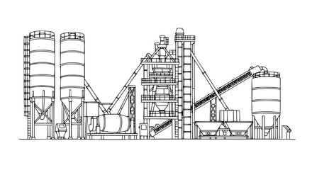 Fototapeta premium Hand-drawn concrete batching plant vector illustration for construction and industrial use