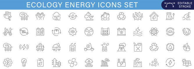 Minimal ecology and renewable energy icon set featuring sustainability, green technology, climate change, ESG, carbon neutrality, solar, wind, recycling, and environmental protection concepts. © Alam