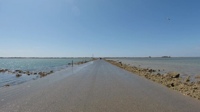 Driving along the Passage du Gois with a POV on-board camera.