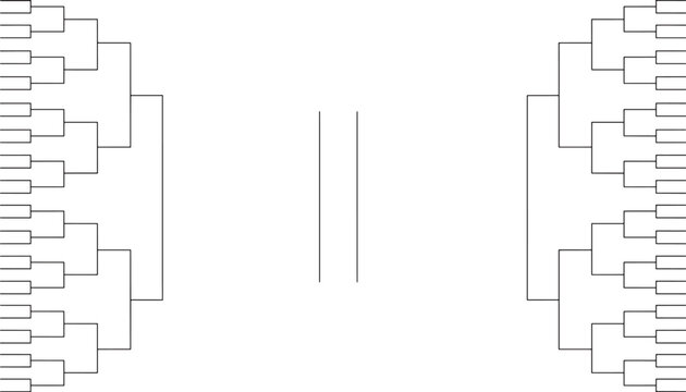 Tournament bracket with empty boxes and connecting lines for a competition structure on a white background.