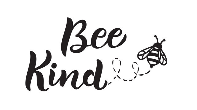 Bee Kind lettering with a stylized bee and dotted flight path, perfect for inspirational and motivational designs