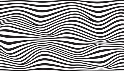 Obraz premium Stripes flowing wavy black and white pattern with optical illusion effect creating depth and movement on a pure white background.