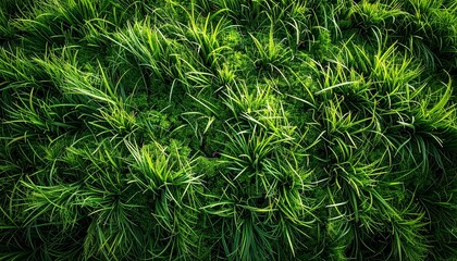 Fototapeta premium Aerial view of lush green plants densely covering the landscape with vibrant foliage and varied textures in a natural setting