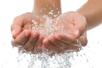 Fototapeta premium Hands Cupping Fresh Splashing Water