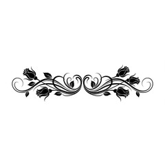 Fototapeta premium A beautiful black floral border with roses and leaves on a white background