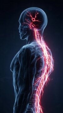 Human Nervous System with Glowing Pain Signals &ndash; 3D Medical Illustration'