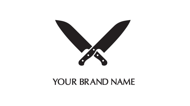 Knives crossed black silhouette logo design with text placeholder for brand identity. featuring icon, white, cooking with chef and kitchen elements