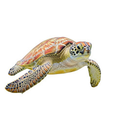 Fototapeta premium A sea turtle with vibrant orange and yellow shell swimming isolated on transparent background