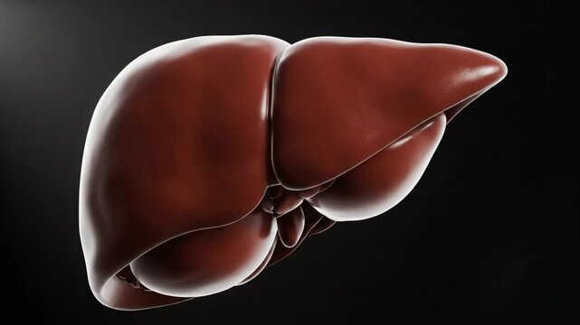 Anatomical Render of a Human Liver, Illustrating Organ's Structure and Shape Against Black Background