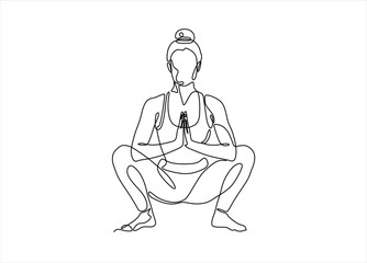 Obraz premium One-line drawing of a woman doing yoga. Aerobics, girl exercises for a modern healthy lifestyle. One-line drawing of a girl doing yoga. Concept of a woman's workout.