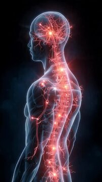 Human Nervous System with Glowing Pain Signals &ndash; 3D Medical Illustration'