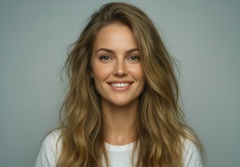 Fototapeta premium beautiful young woman with long wavy hair smiling at the camera.