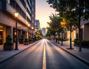 Obraz premium Empty city street at dawn