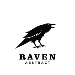 Fototapeta premium Black Abstract Raven Bird Logo Design with Open Beak and Sharp Details