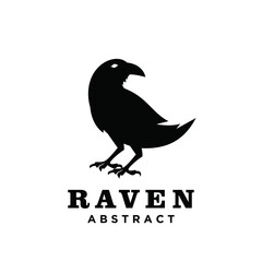 Fototapeta premium Abstract black raven bird silhouette logo design on white background