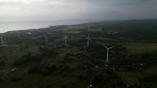 Aerial View Of Wind Farm In Guimaras, Philippines - Drone Shot