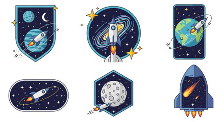 Collection of Space Exploration Icons and Badges. © Iwan