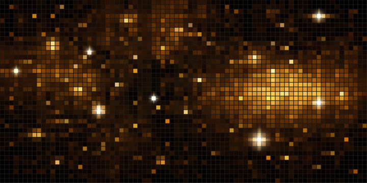 Sequin pink disco mosaic tile background with glitter sparkle light on dark gold gradient
