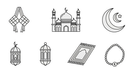 Obraz premium Islamic Symbols and Icons Set Illustration 1.