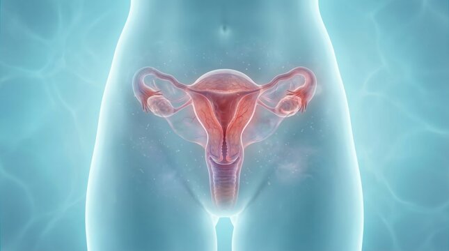 Detailed illustration of female reproductive system with uterus and ovaries