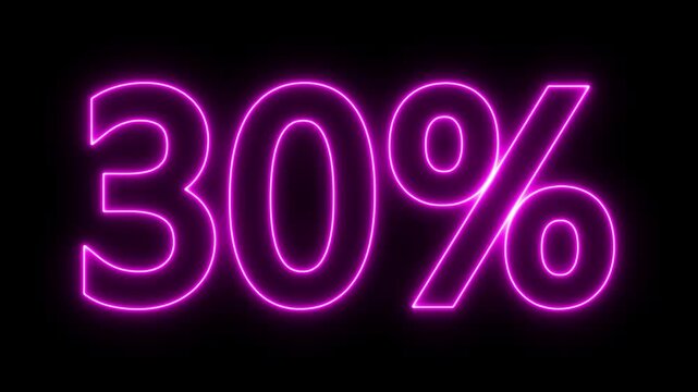 Neon 30% Discount Animation. suitable for promotion, business, discount