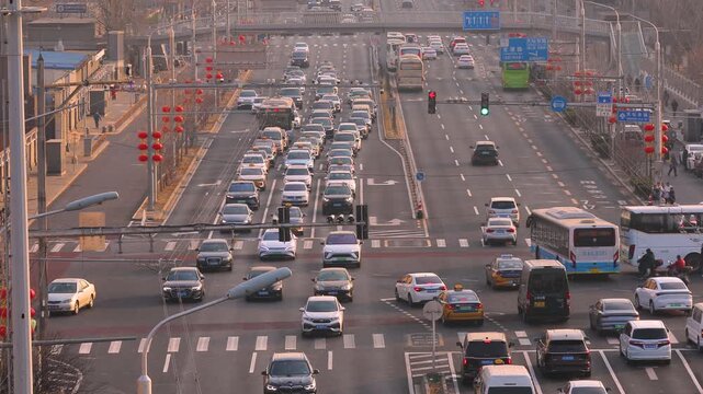 Beijing Rush Hour Traffic - Aerial City Intersection View