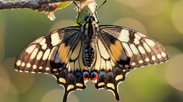 Butterfly emerging from chrysalis close up macro photography