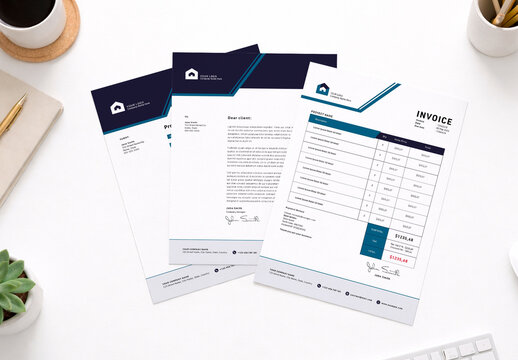 Minimal Style Blue Accents Invoice and Corporate Letter