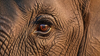 Fototapeta premium Close up of an elephants eye showing detailed skin texture and reflection.