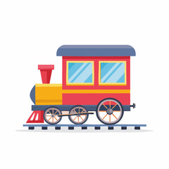 Cartoon train illustration on tracks, transportation concept.