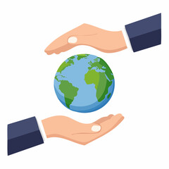 Hands holding a globe Earth protecting the planet concept vector illustration
